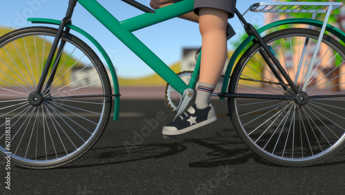 Motion of pedals of bicycle 3D Illustration
