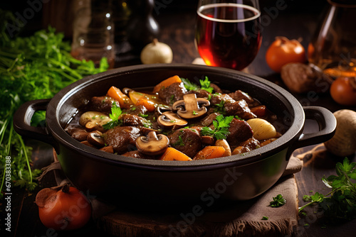 Beef Bourguignon with Mushrooms and Vegetables