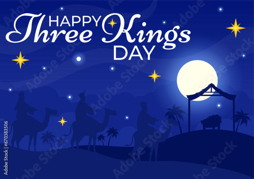 Happy Three Kings Day Vector Illustration to Faith on the Divinity of Jesus Since His Coming to the World in Epiphany Christian Festival Background