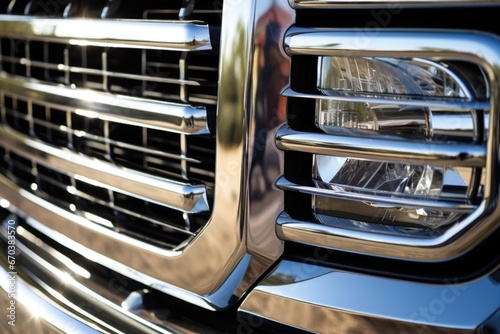 close up of a trucks big shiny chrome grill © altitudevisual