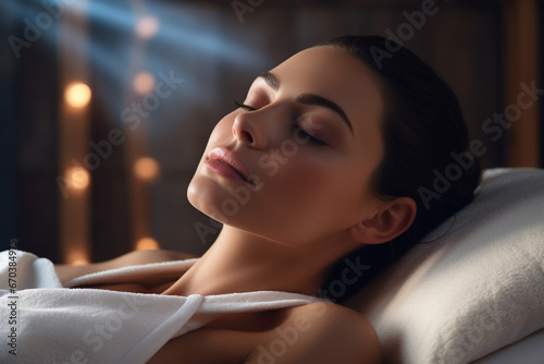 woman in spa applying black or white face mask for skin treatment