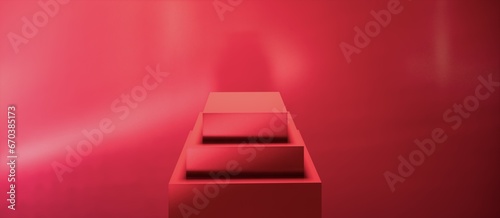 Red podium on a red background. Background for fashion and product presentations.