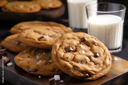 chocolate chip cookies with glass of milk