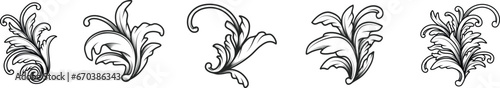 Fototapeta Naklejka Na Ścianę i Meble -  Luxury Vintage Baroque calligraphic Victorian frame border floral ornament scroll leaf engraved retro pattern decorative design black and white. Flourish filigree element vector 