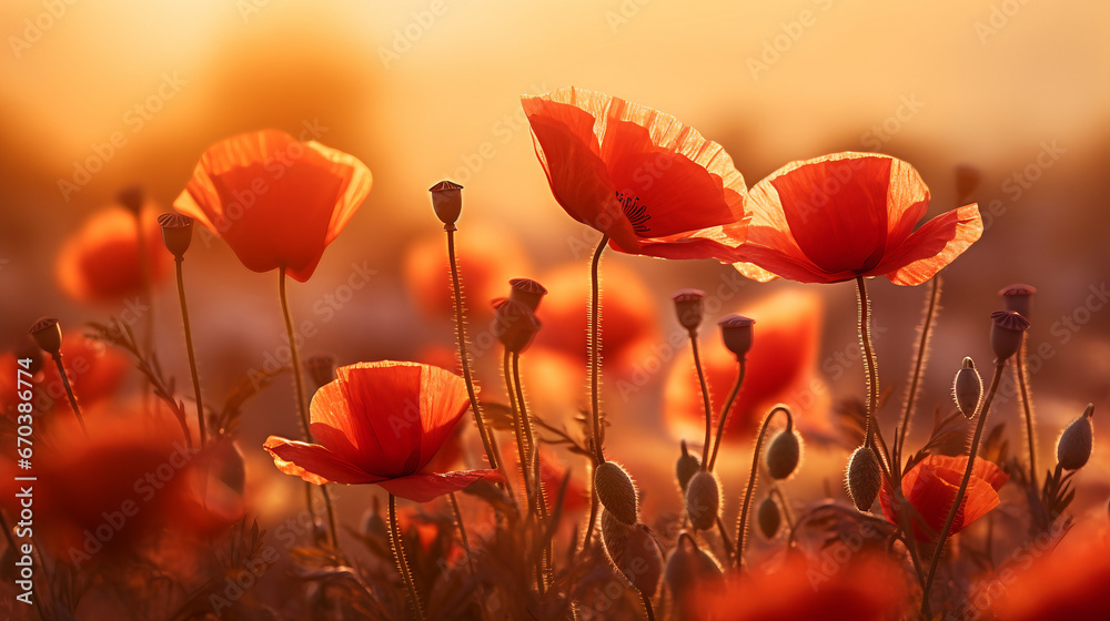 Obraz premium poppy field at sunset