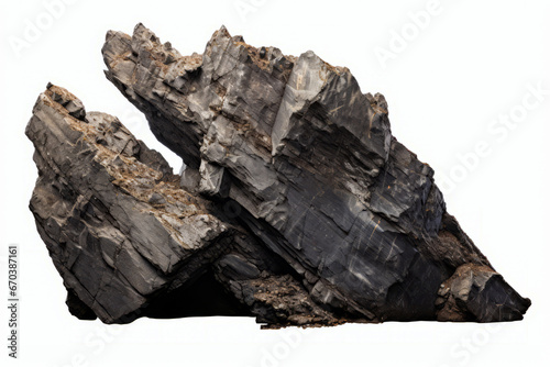 Rock formation with white background and black rock formation.