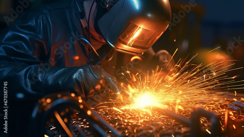 welding plasma cutting of metal, spark parts. © kichigin19