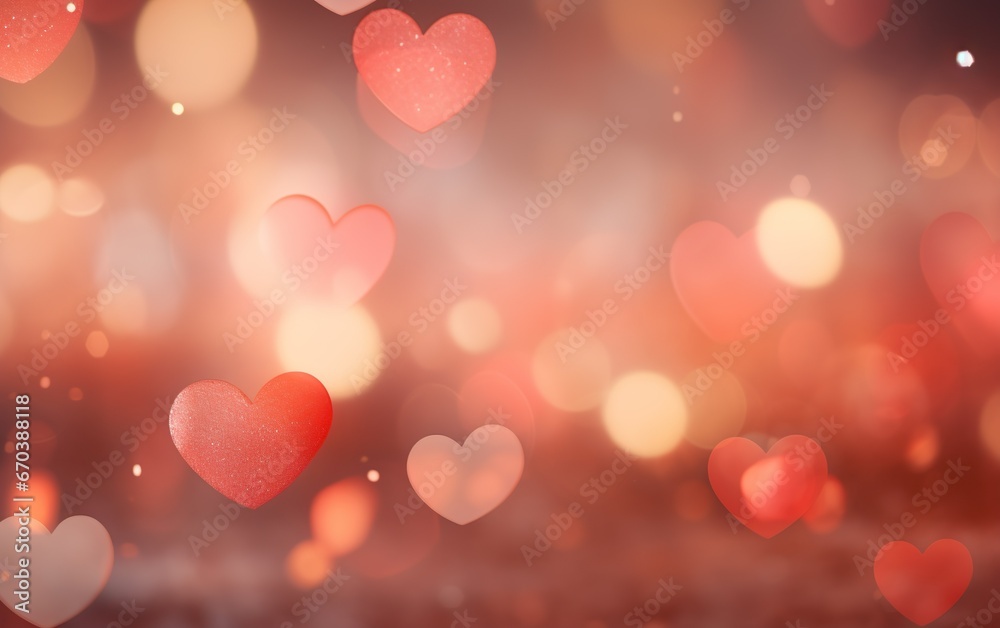 Heart shape Valentine's Day bokeh background. Blurred sparkles and glitter. Party invitation, greetings, celebration concept with copy space.