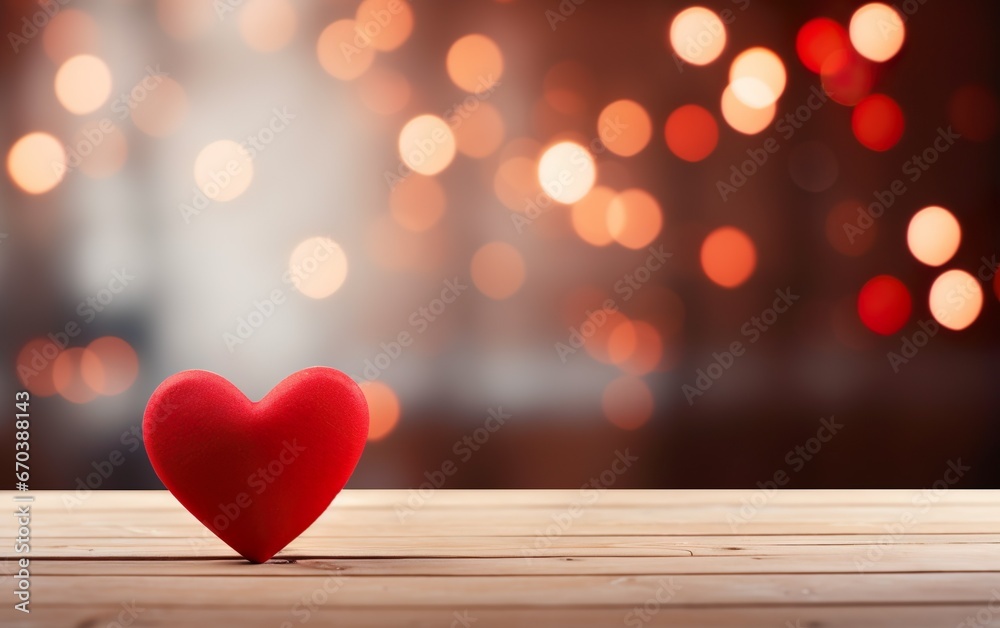 Romantic Valentine's day bokeh blurred background Shiny Red heart standing on wooden table with copy space. Party invitation, greetings, celebration concept. Romantic Valentine's day bokeh blurred background Shiny Red heart standing on wooden table with copy space. Party invitation, greetings, celebration concept.