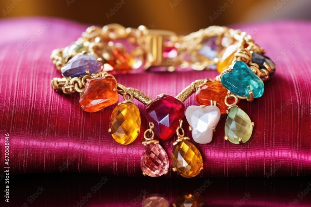 handcrafted glass charm bracelet on a velvet cushion handcrafted glass charm bracelet on a velvet cushion