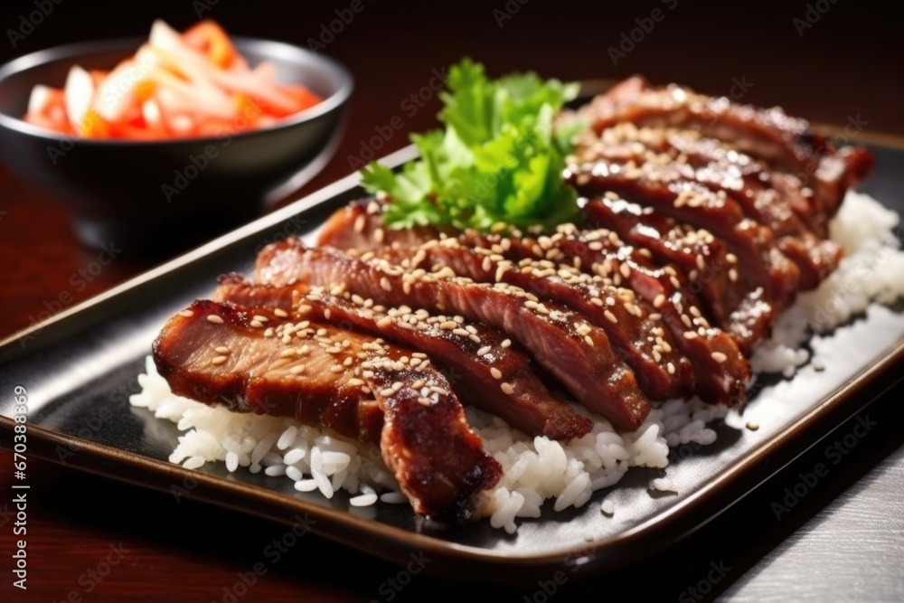 tender glazed pork ribs topped with sesame seeds tender glazed pork ribs topped with sesame seeds