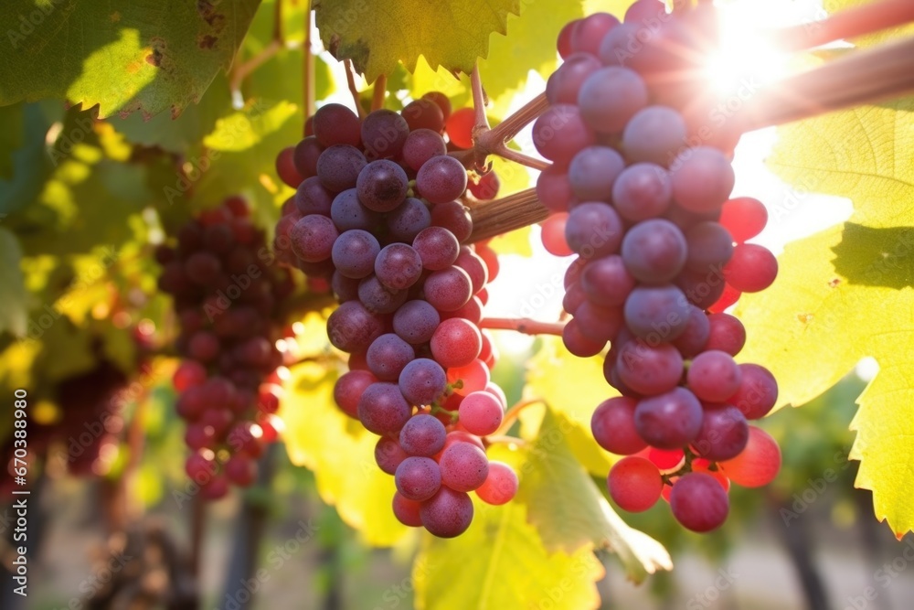 grape clusters hanging on vines in sunlight