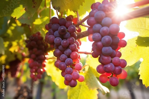 grape clusters hanging on vines in sunlight