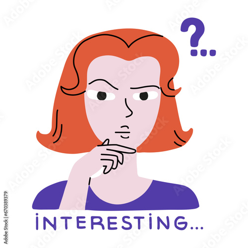 The girl was thinking about something. Cartoon vector modern Illustration in violet and orange colours