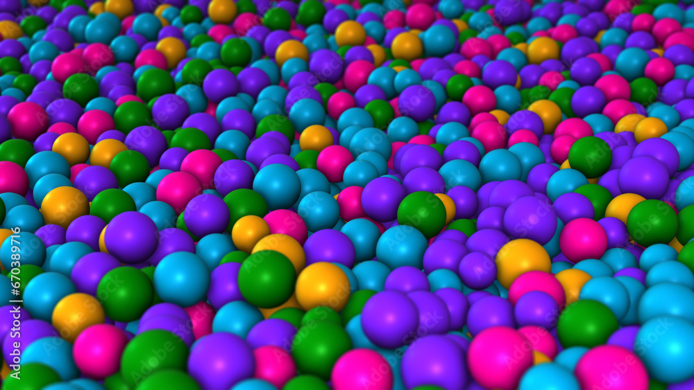 Close Up Perspective View Selected Focus Blue Purple Yellow Colorful Ball Pit Balls Background 3d Rendering