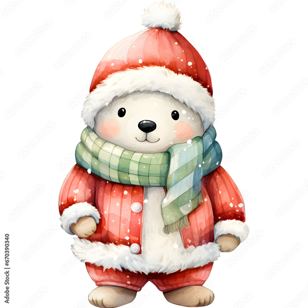 Fototapeta premium polar bear santa watercolor christmas gift box