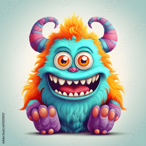 illustration of a furry blue monster funny character with horns