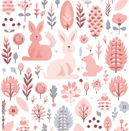 An easter pattern in light pink, in the style of nature-based patterns