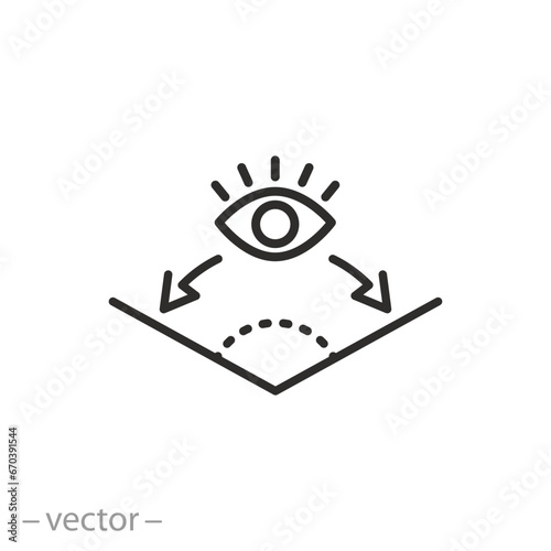 wide angle viewing icon, camera field of view, vision eye, thin line symbol - editable stroke vector illustration