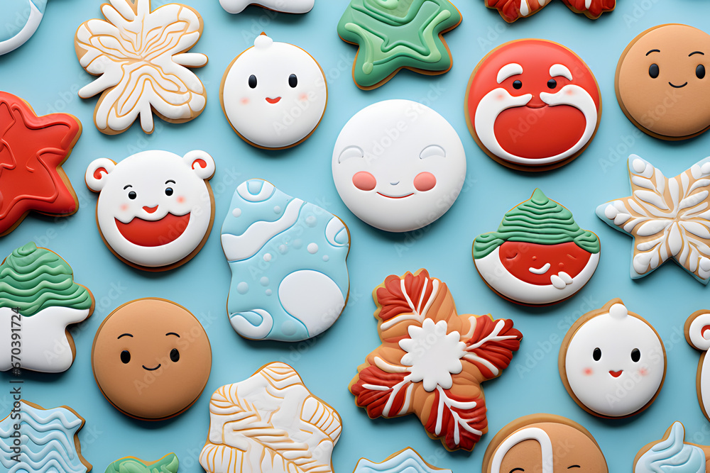 carved paper style Christmas ornaments, on white background, cookies.