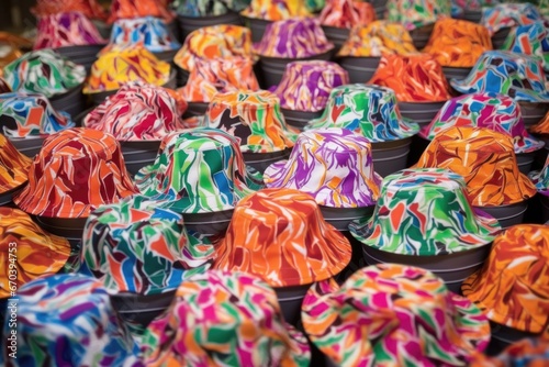 colorful bucket hats ready for packaging and distribution
