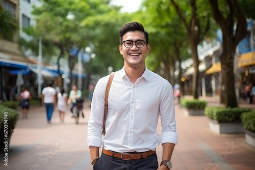 Portrait of a handsome young asian man smiling at the camera
