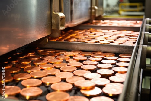 coins being processed through a conveyor oven photo