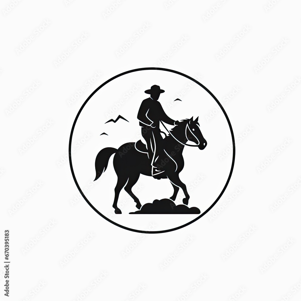 cowboy riding a horse - black and white line drawing logo template cowboy riding a horse - black and white line drawing logo template