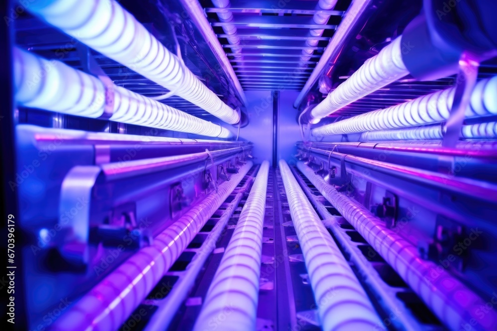 close-up of the uv lamps inside the uv sterilization unit