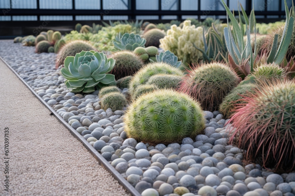 succulent plants arranged neatly in a gravel bed succulent plants arranged neatly in a gravel bed
