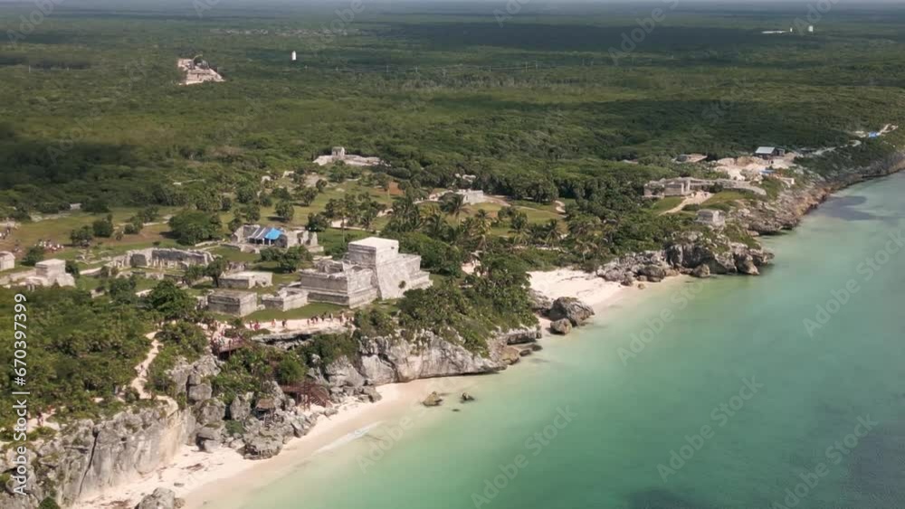 aerial view of Tulum ruins in the Yucatan in Mexico popular destination for tourists. Overlooking the Caribbean Sea in the Riviera Maya aerial view of Tulum ruins in the Yucatan in Mexico popular destination for tourists. Overlooking the Caribbean Sea in the Riviera Maya