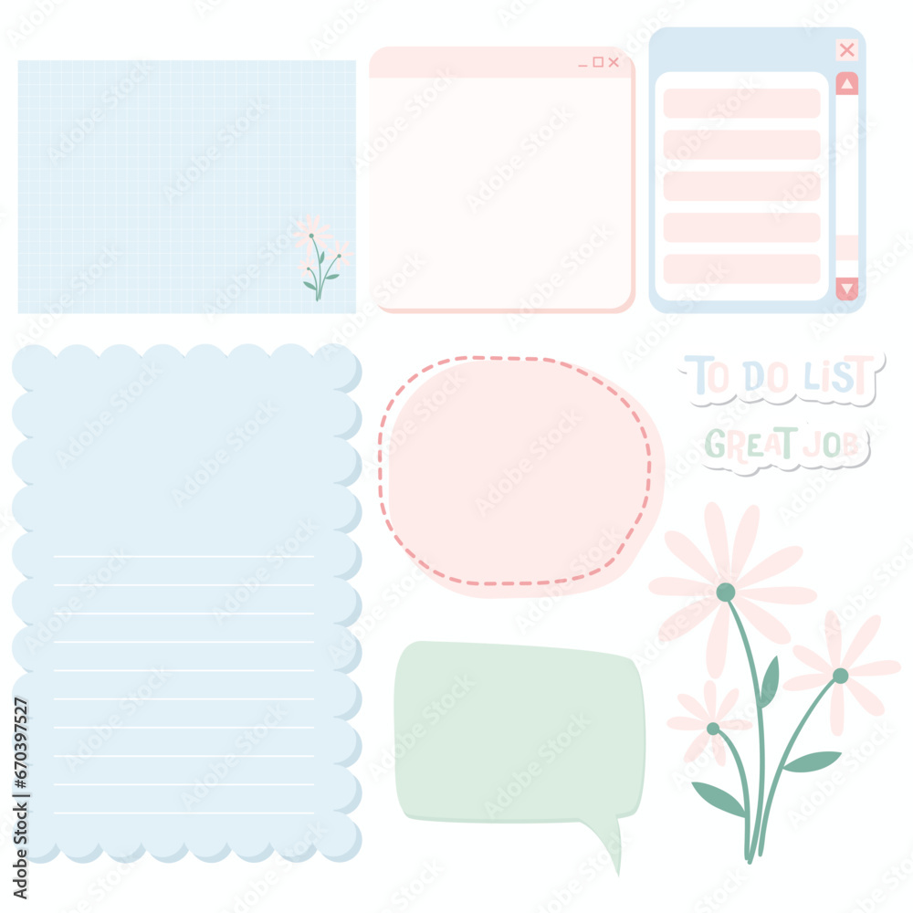 Vector collection of cute kawaii pastel planner scrapbook elements