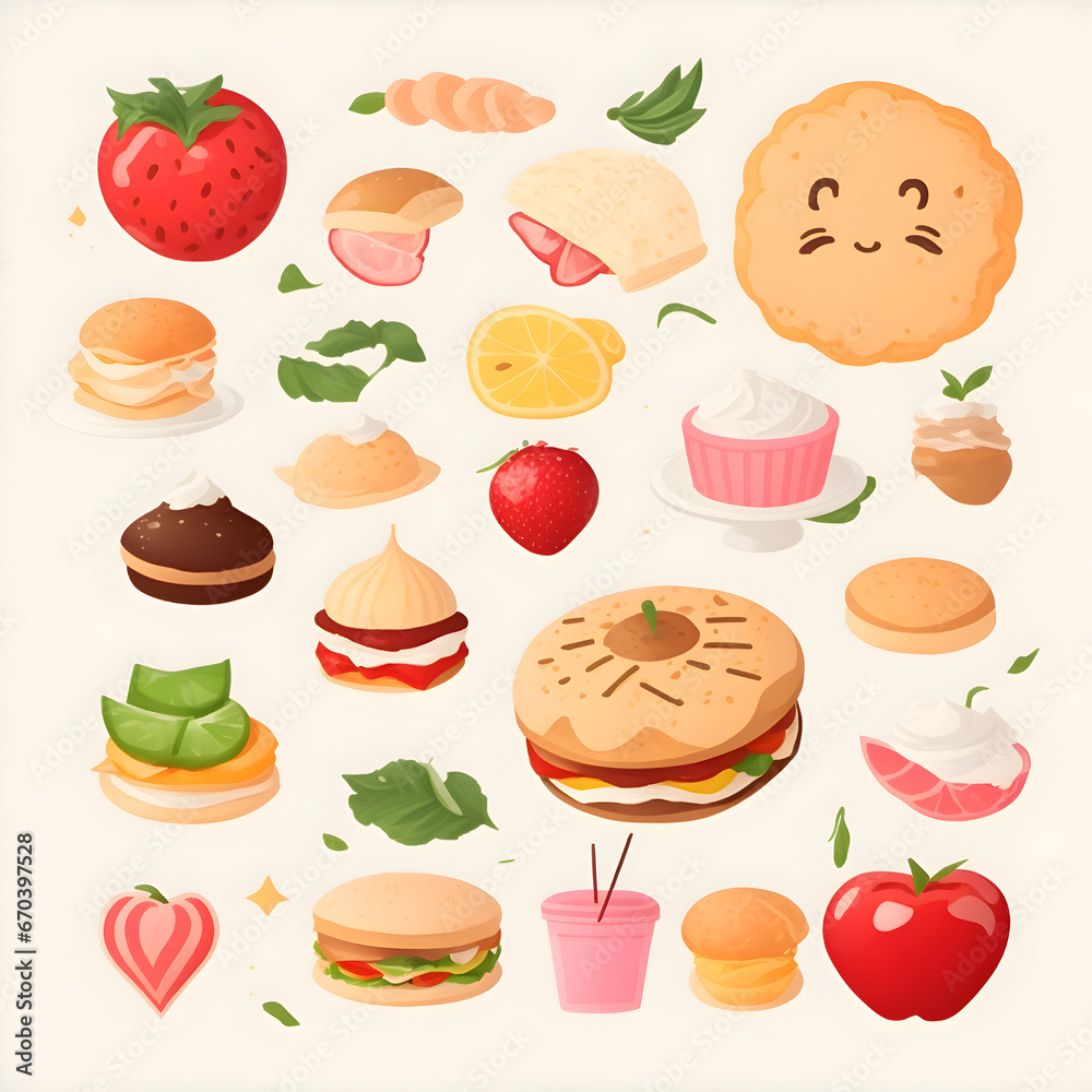 set of food and drinks, ai generative set of food and drinks, ai generative