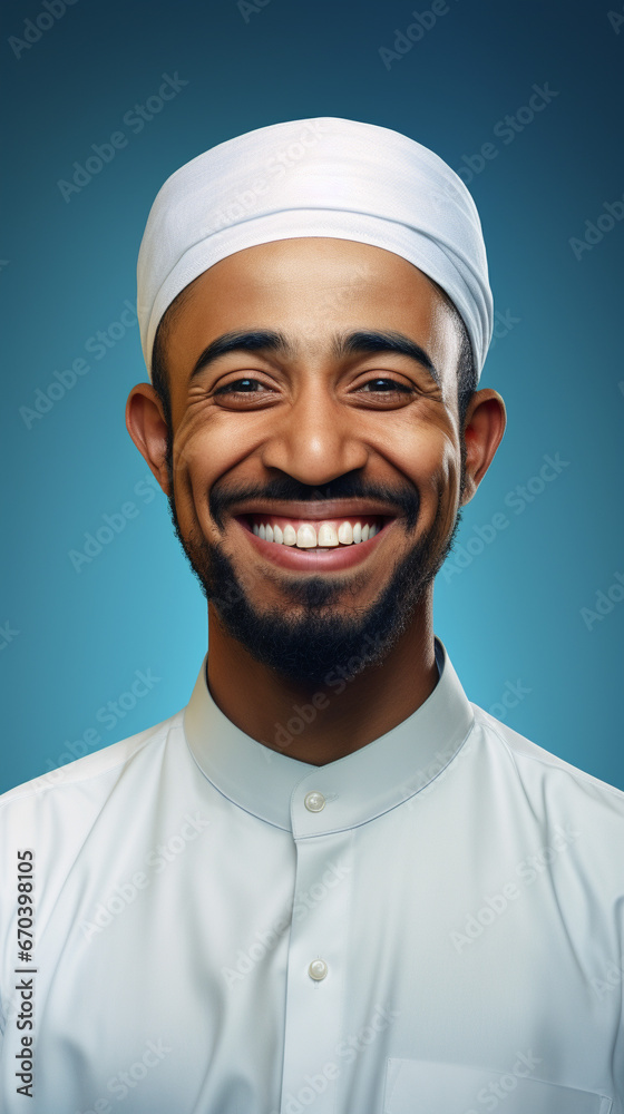 isolated happy muslim man posing on solid background isolated happy muslim man posing on solid background