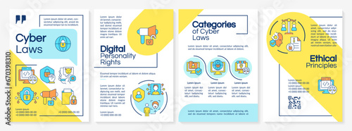 Multicolor cyber law brochure template, leaflet design with thin linear icons, 4 vector layouts.