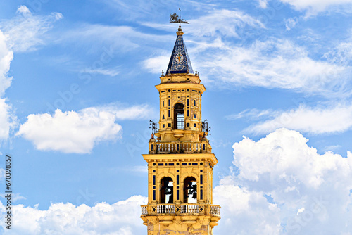 Tower, bell tower of the church of Santiago de Alcalá de Guadaíra, located in the Plaza del Derribo. Seville	