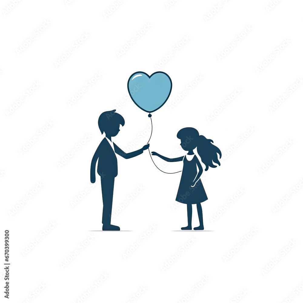 boy and a girl holding hands and a balloon - illustration of love on white background boy and a girl holding hands and a balloon - illustration of love on white background