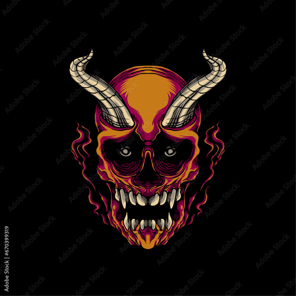 burn skull with horn artwork illustration burn skull with horn artwork illustration