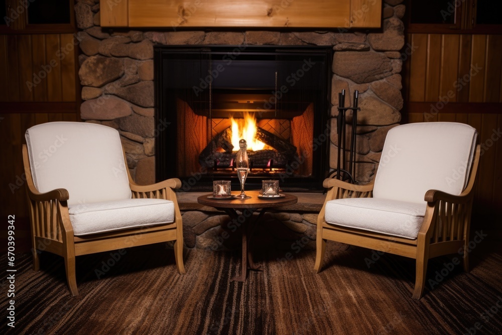 two chairs facing each other near a fireplace