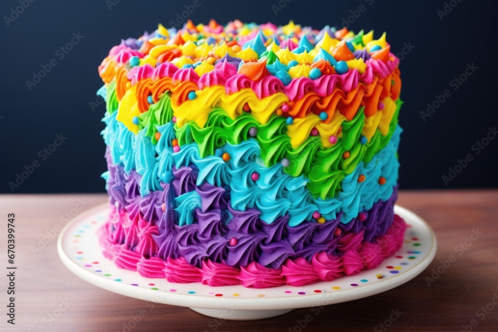 cake decorated with bright, multi-colored icing