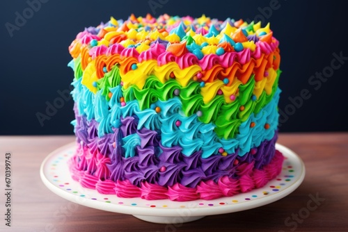 cake decorated with bright  multi-colored icing