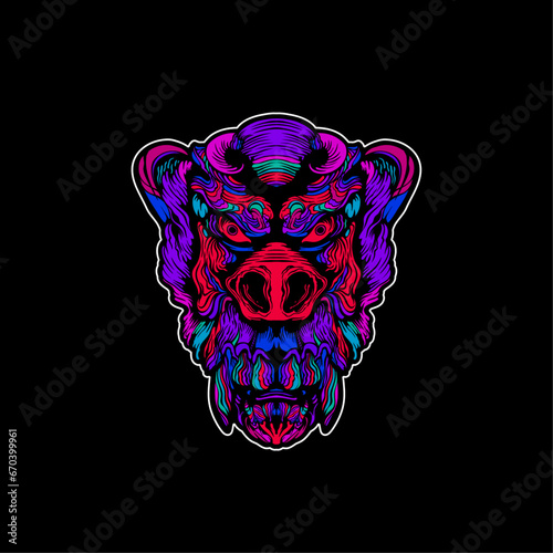 neon color monkey face artwork illustration