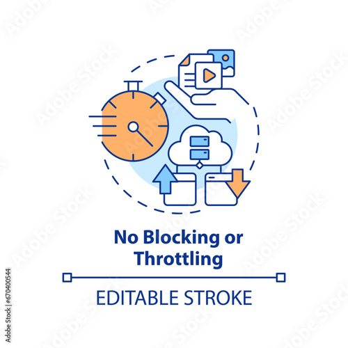 2D editable multicolor no blocking or throttling icon, simple isolated vector, cyber law thin line illustration.