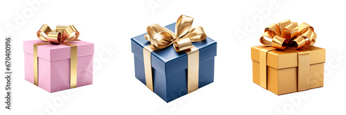 A set of different colors of gift boxes Isolated on a transparent background