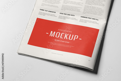 Newspaper Advertising Banner on Magazine, Brochure Mockup 3D Rendering