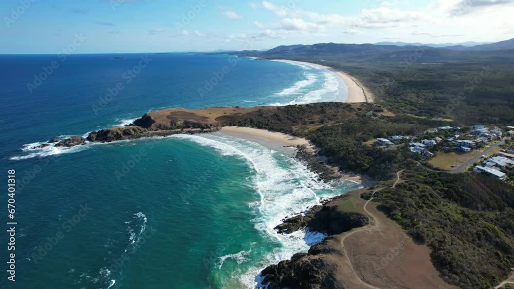 Scenic Spot Of Emerald Beach Headland And Shelly Beach In New South Wales, Australia. Aerial Shot Scenic Spot Of Emerald Beach Headland And Shelly Beach In New South Wales, Australia. Aerial Shot