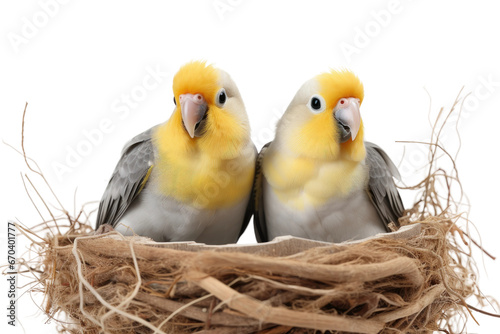 Obraz na płótnie Cockatiels Nesting with Eggs on Transparent Background