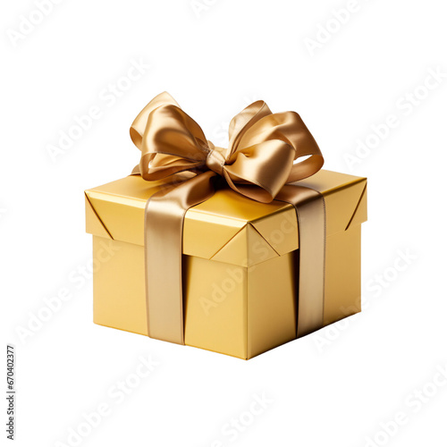 golden gift box with golden ribbon isolated on a transparent background
