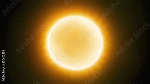 Sun-like star in space. Yellow dwarf on a black background. Radiation from a distant star.