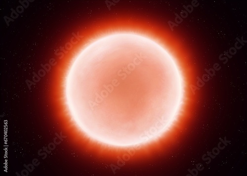 Cool dwarf star isolated. Red star in space. Surface of a cold little sun. Red dwarf on a black background.